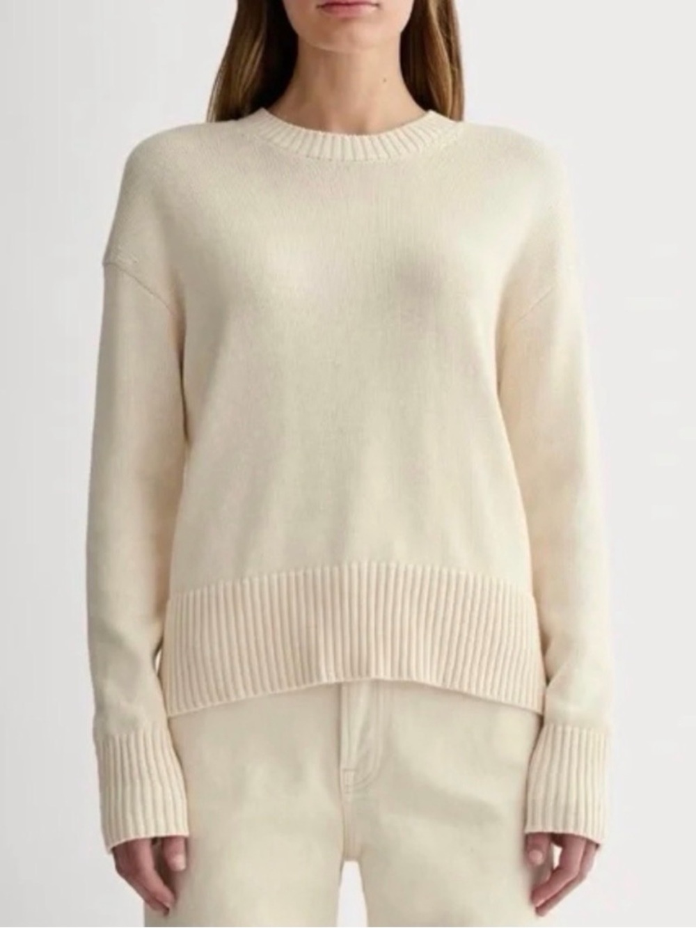 Everlane The Boxy Sweater in Everyday Cotton in Cream Small Organic Cotton